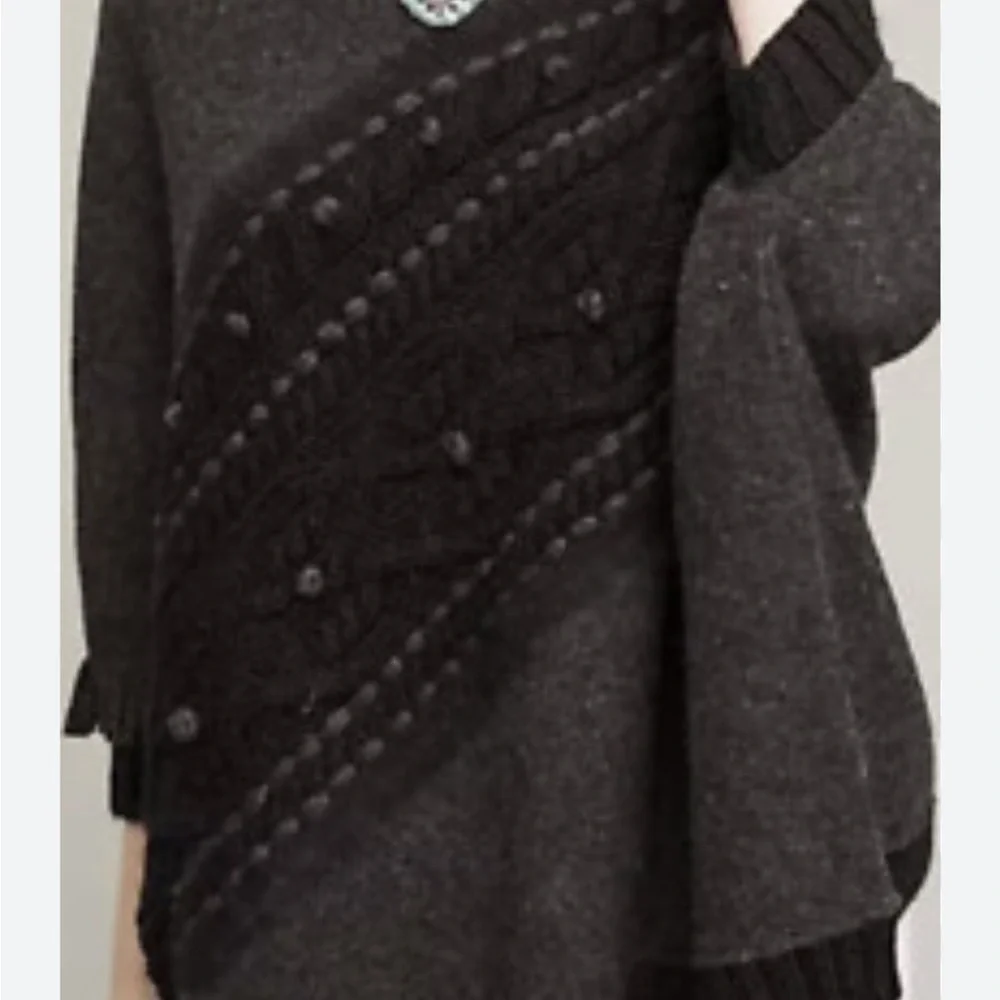 Anthropologie Sleeping on snow Poncho cabled cotillion wool alpaca pullover NWOT - Picture 3 of 14